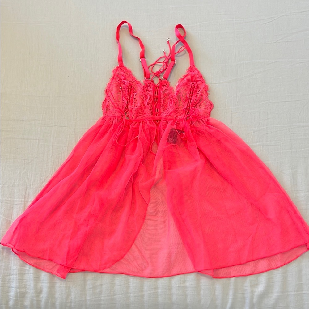 Women's Pink Lace Babydoll Lingerie